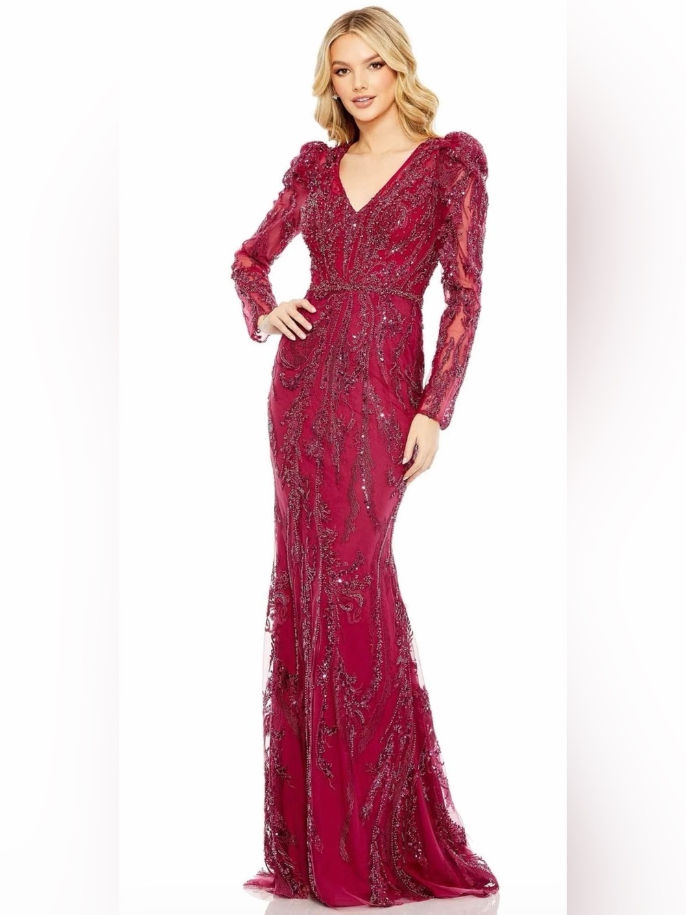 Mac Duggal Beaded Long-Sleeve Evening Gown Size 6 NWT Style #20349